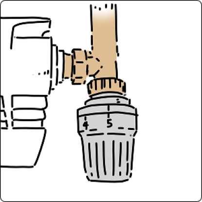 Накрутите саму термоголовку на клапан, совместив специальные метки Накрутите саму термоголовку на клапан, совместив специальные метки