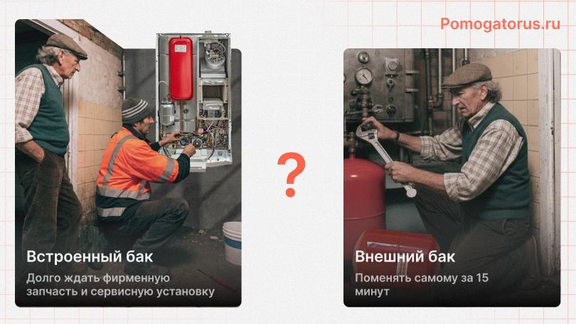 Ремонт встроенного расширительного бака против установки внешнего