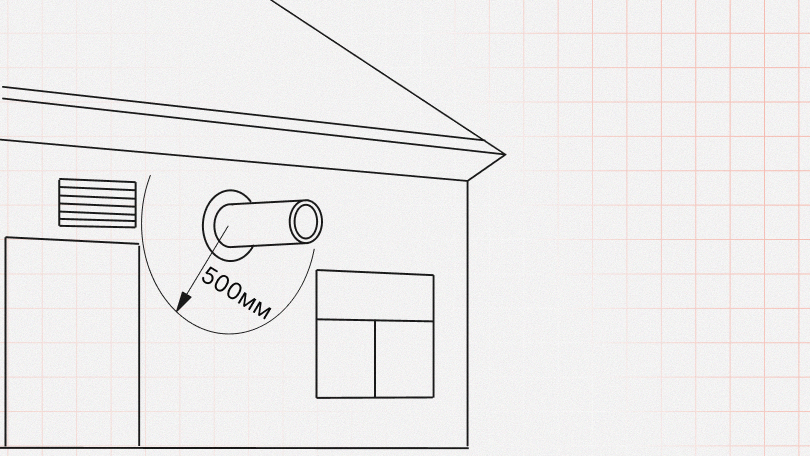 До ближайших окон, дверей или отверстий вентиляции по горизонтали и вертикали выдерживают расстояние не менее 0.5 м